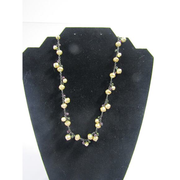 None Jewelry - Cheryl Reise Bead Chain Link Collar Necklace 17" VTG Cottagecore Y2K Faux Pearl